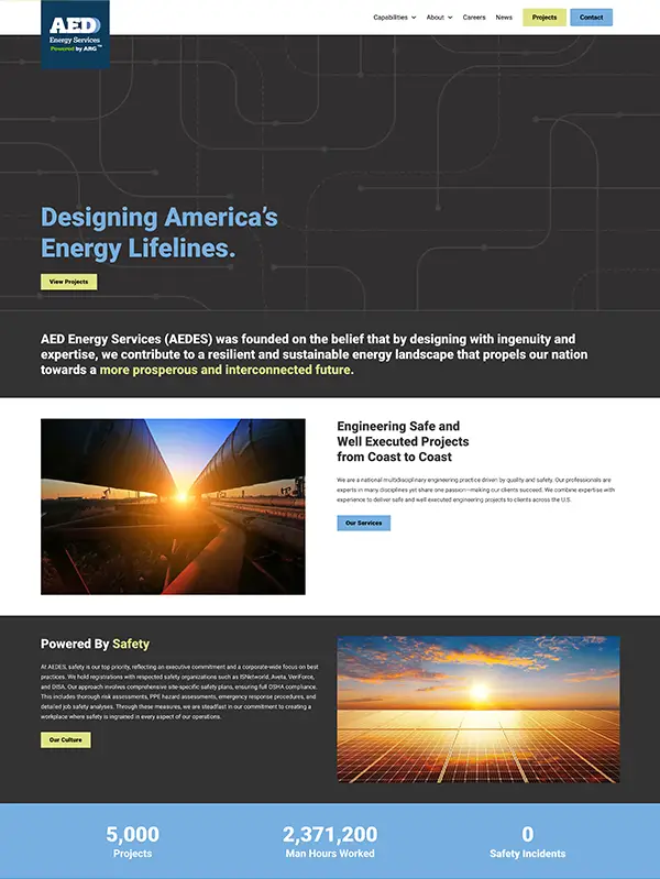 Portfolio Screenshot of AED Energy website